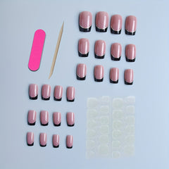 24pcs Pink French Glitter Edge Press On Nails for Halloween