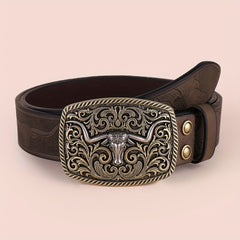 Men's Western Cowboy Embossed Leather Belt