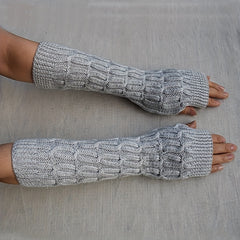 Women's Thick Ribbed Knit Gloves Warm Fingerless Mittens
