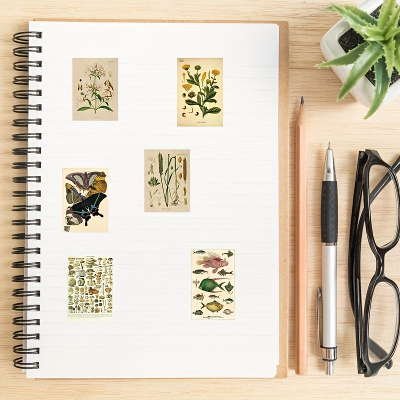 50 Pcs Vintage Plant Deco Stickers Flowers Fruits Butterflies Waterproof
