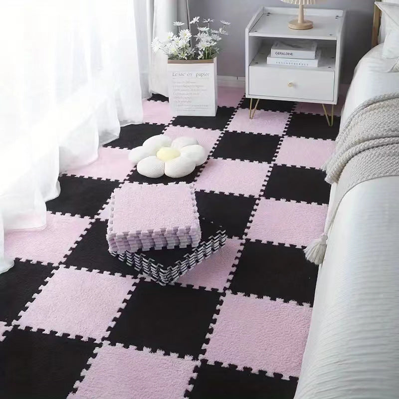 12pcs Pink Foam Puzzle Floor Mat Interlocking Fluffy Soft Climbing Area Rugs