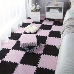 12pcs Pink Foam Puzzle Floor Mat Interlocking Fluffy Soft Climbing Area Rugs