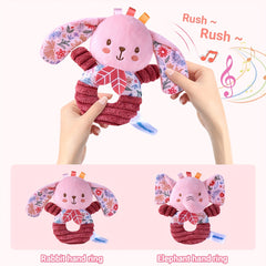 Soft Plush Elephant & Rabbit Rattle Toys Pink Floral Pattern Hand Shakers