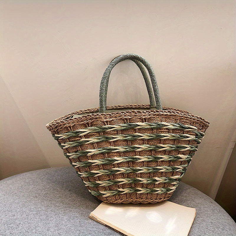 Straw Woven Tote Bag Large Beach Handbag for Travel & Shopping