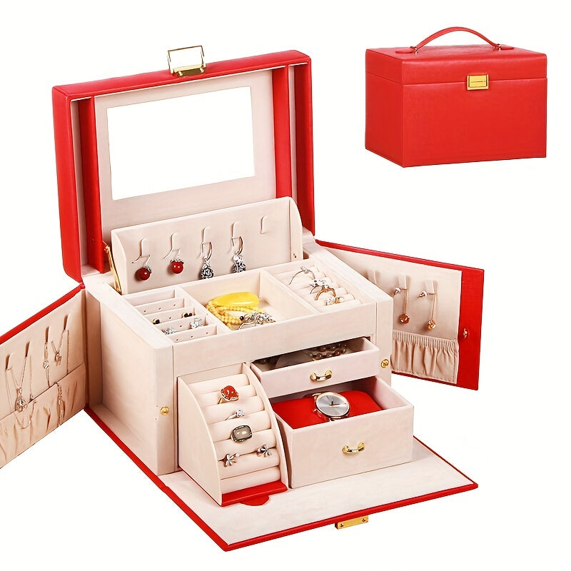 Locking Jewelry Storage Box Leather Travel Bag