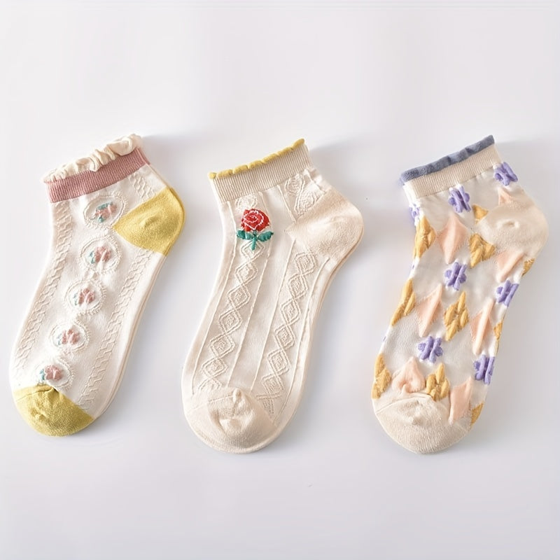 5 Pairs Textured Ruffle Socks Low Cut Women's Stockings