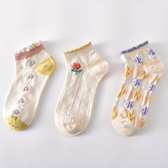 5 Pairs Textured Ruffle Socks Low Cut Women's Stockings