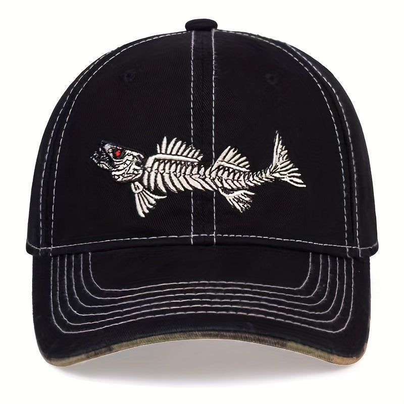 Unisex Fishbone Embroidery Baseball Cap Adjustable Sunshade Outdoor Sport