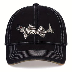 Unisex Fishbone Embroidery Baseball Cap Adjustable Sunshade Outdoor Sport