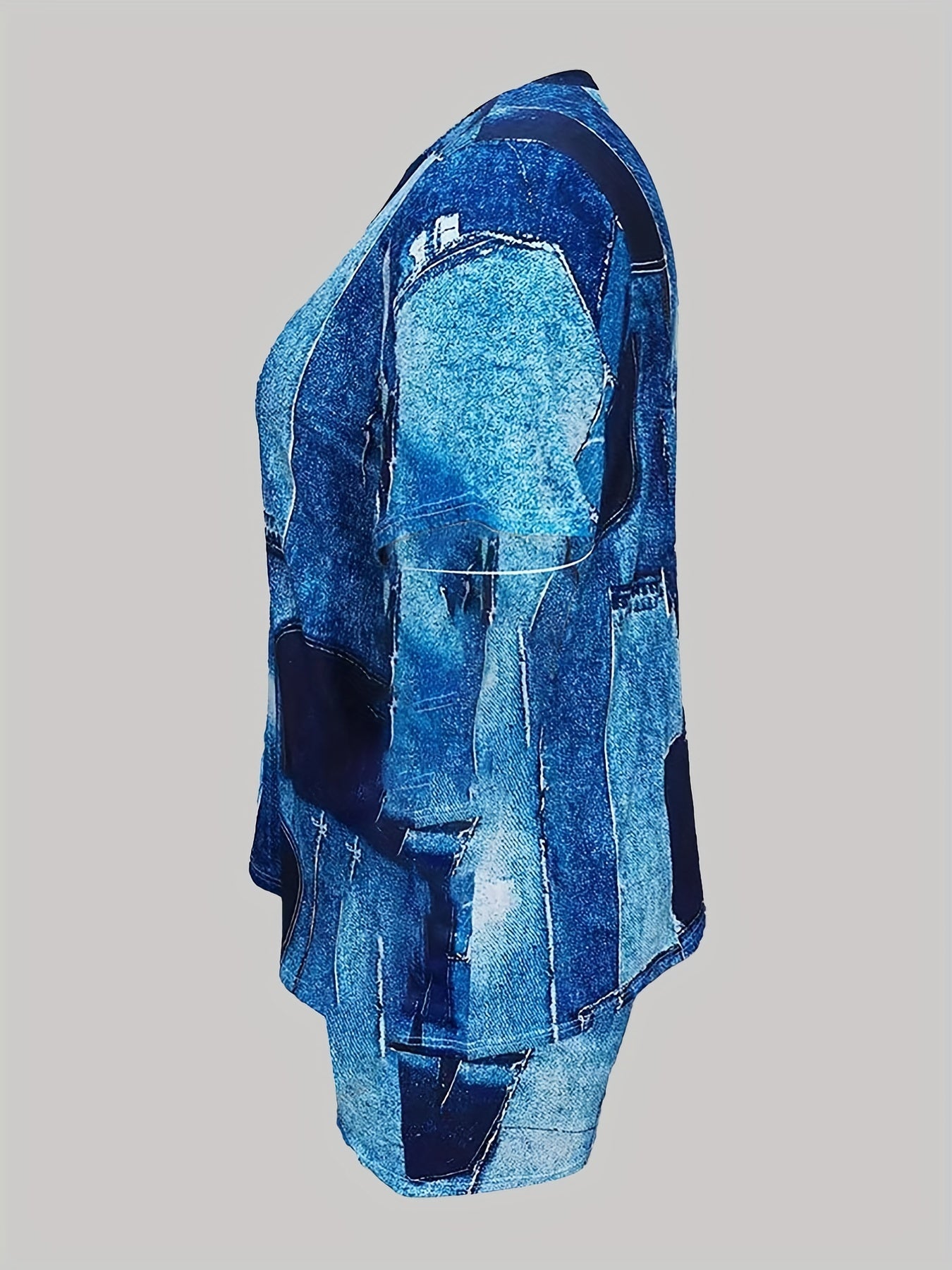  Denim Print 2 Piece Set Women's Crop Top & Shorts