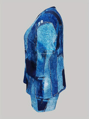  Denim Print 2 Piece Set Women's Crop Top & Shorts