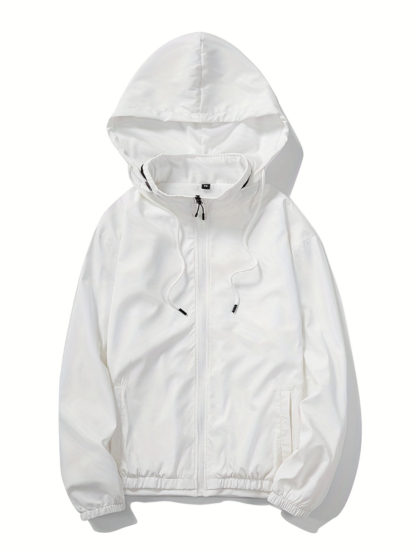 Solid Zip Up Men's Casual Jacket with Drawstring Hood