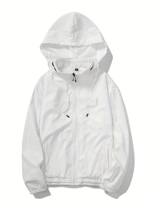 Solid Zip Up Men's Casual Jacket with Drawstring Hood