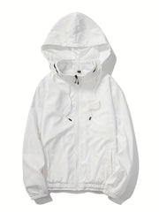 Solid Zip Up Men's Casual Jacket with Drawstring Hood