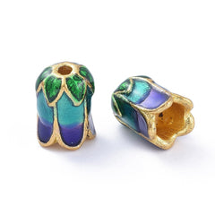 10pcs 5 Petal Alloy Bead Caps Enamel Golden Silver Plated Mixed