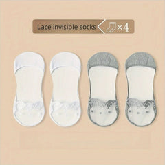 4 Pairs Floral Lace Slingback Socks