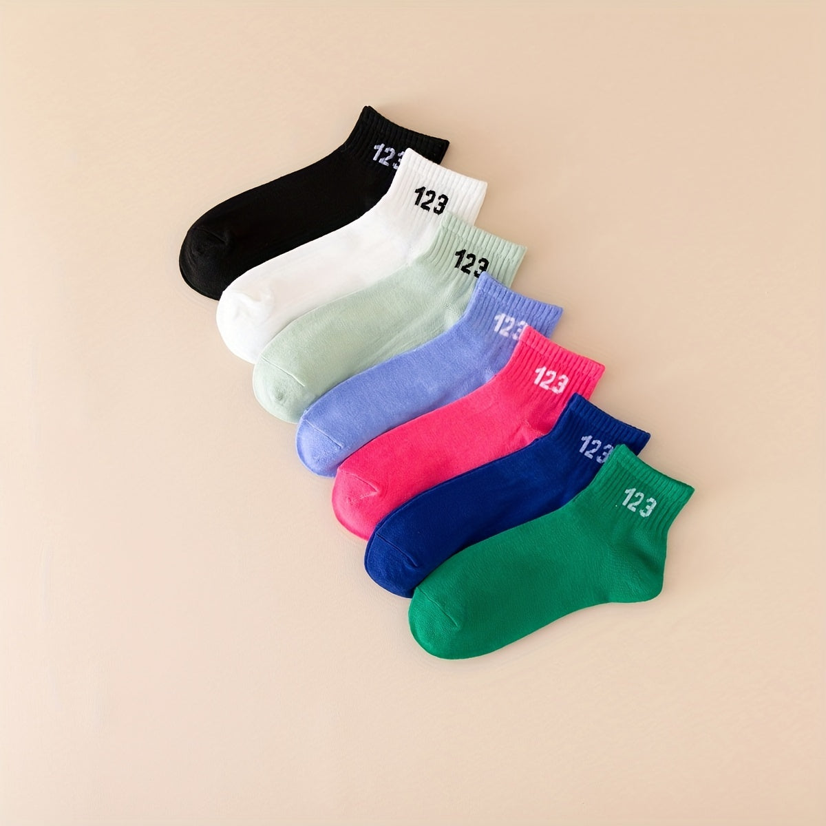 7 Pairs Number Print Socks Comfy Crew Sports Socks Women's Stockings
