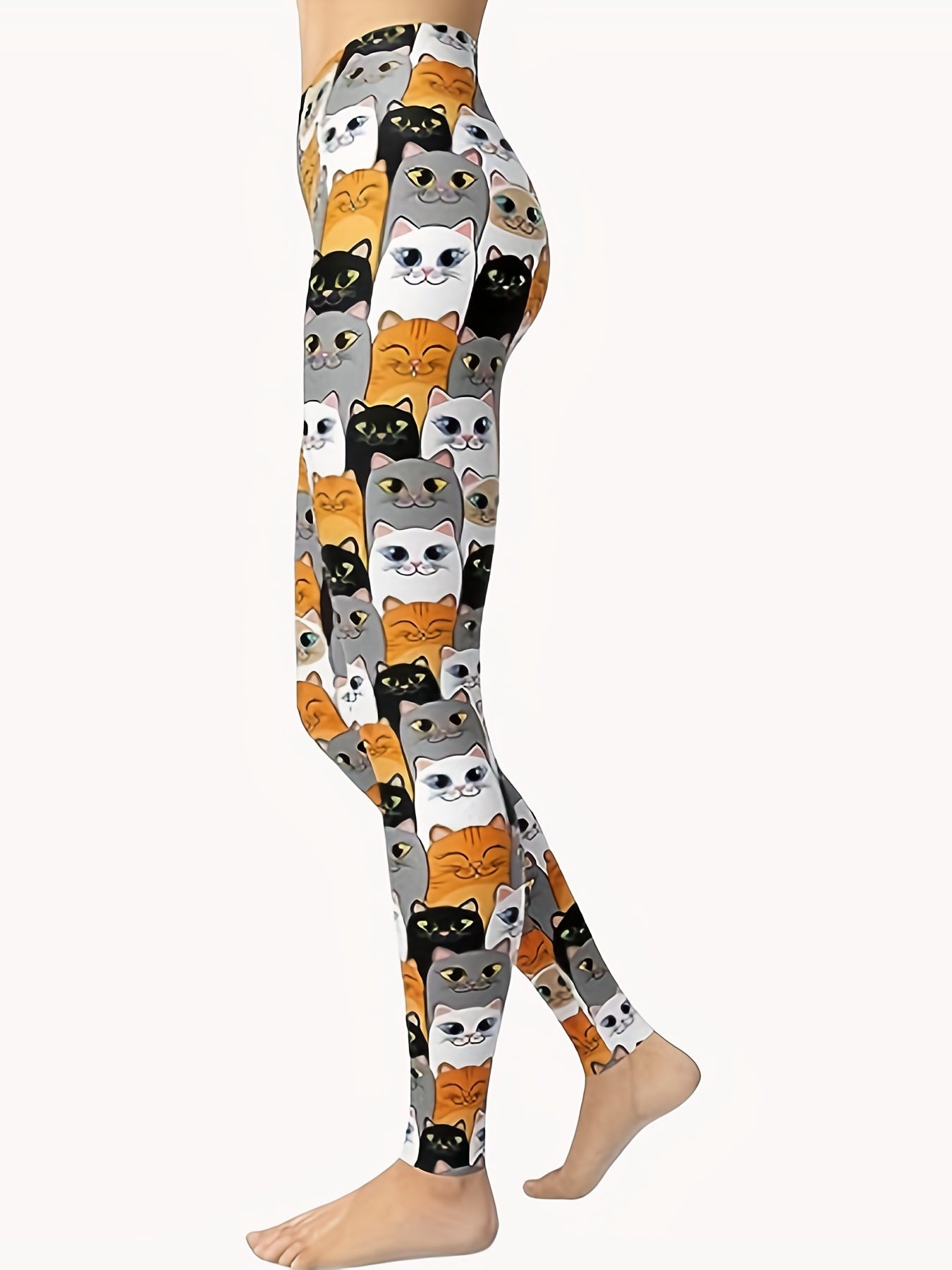 Cat Print Plus Size Sports Leggings Medium Stretch Skinny Leggings