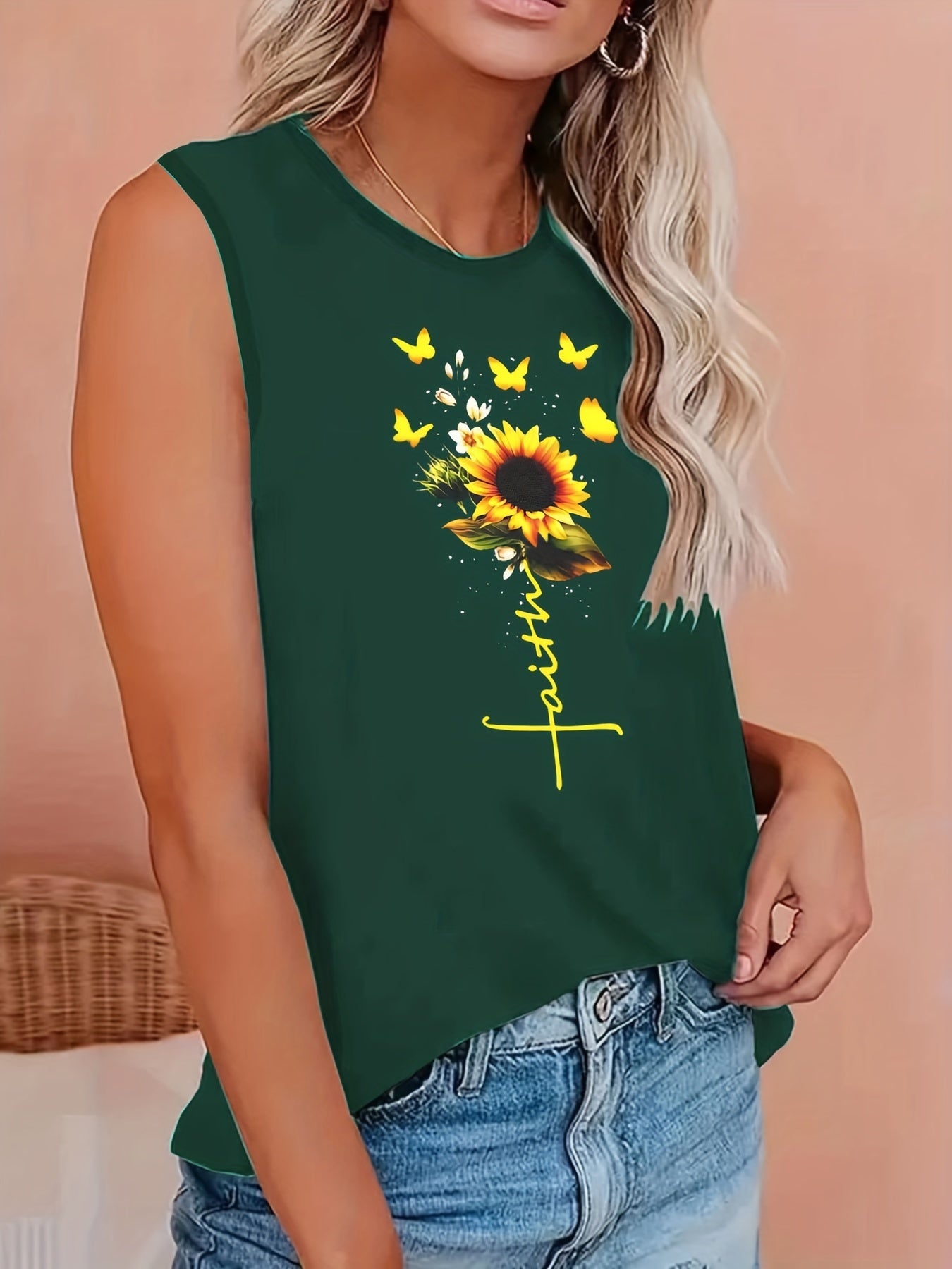  Cartoon Print Round Neck Tank Top