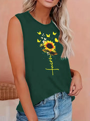  Cartoon Print Round Neck Tank Top