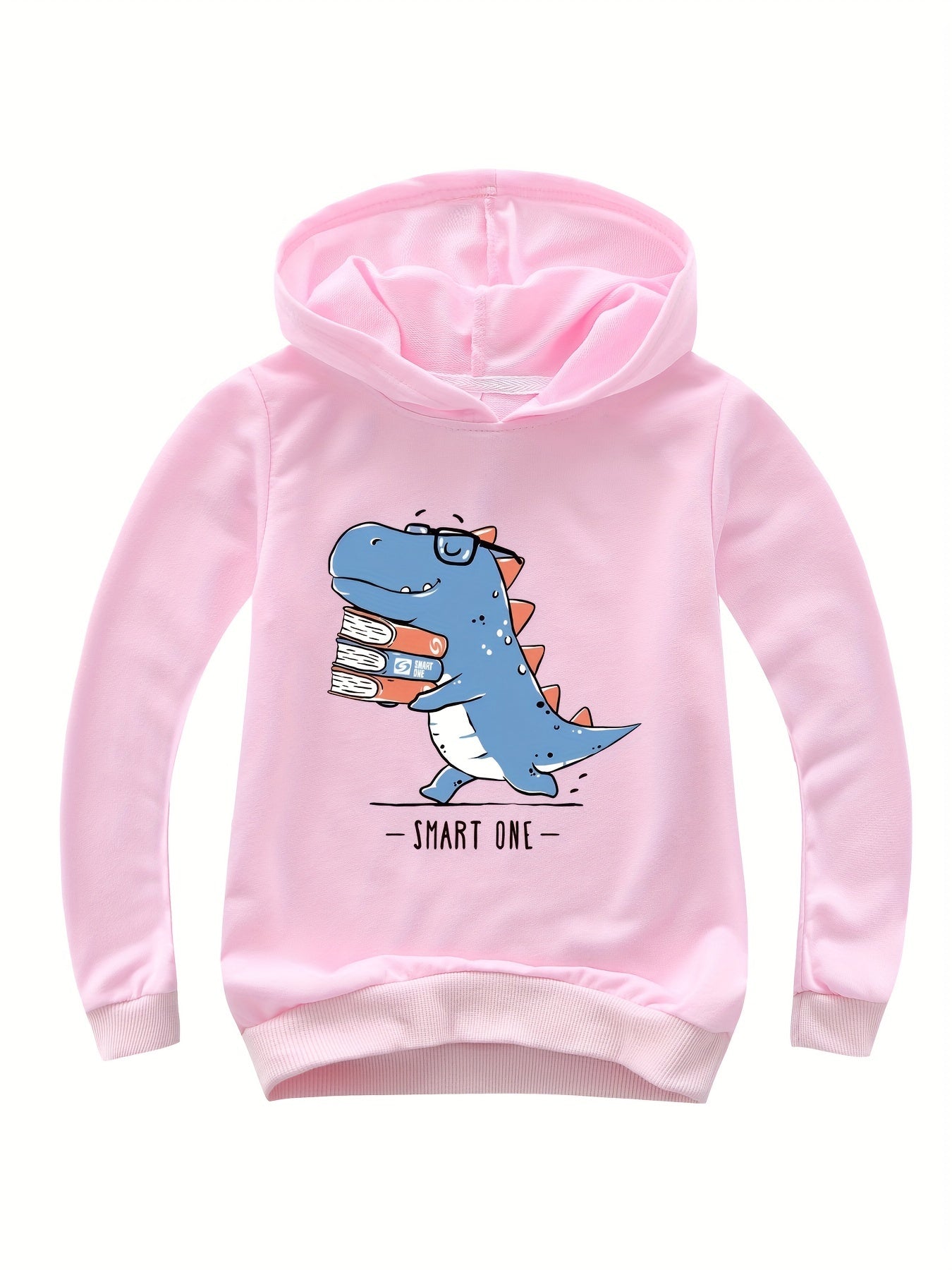 Girls Dino Graphic Hooded Pullover for Spring Fall