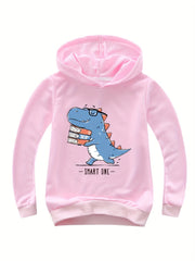 Girls Dino Graphic Hooded Pullover for Spring Fall