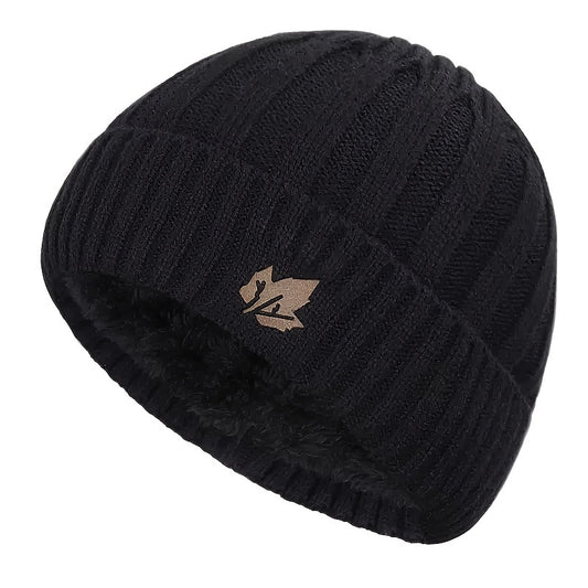Winter Velvet Beanie Hat Maple Leaf Print Outdoor Ski Hat