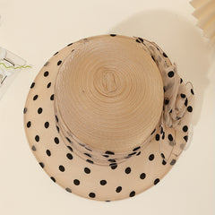 Polka Dot Bucket Hat Mesh Flower Decor Organza Sun Hats Lightweight Summer Derby