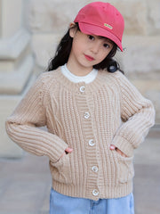 Girls Solid Button Front Knitwear Outerwear Winter Christmas Gift