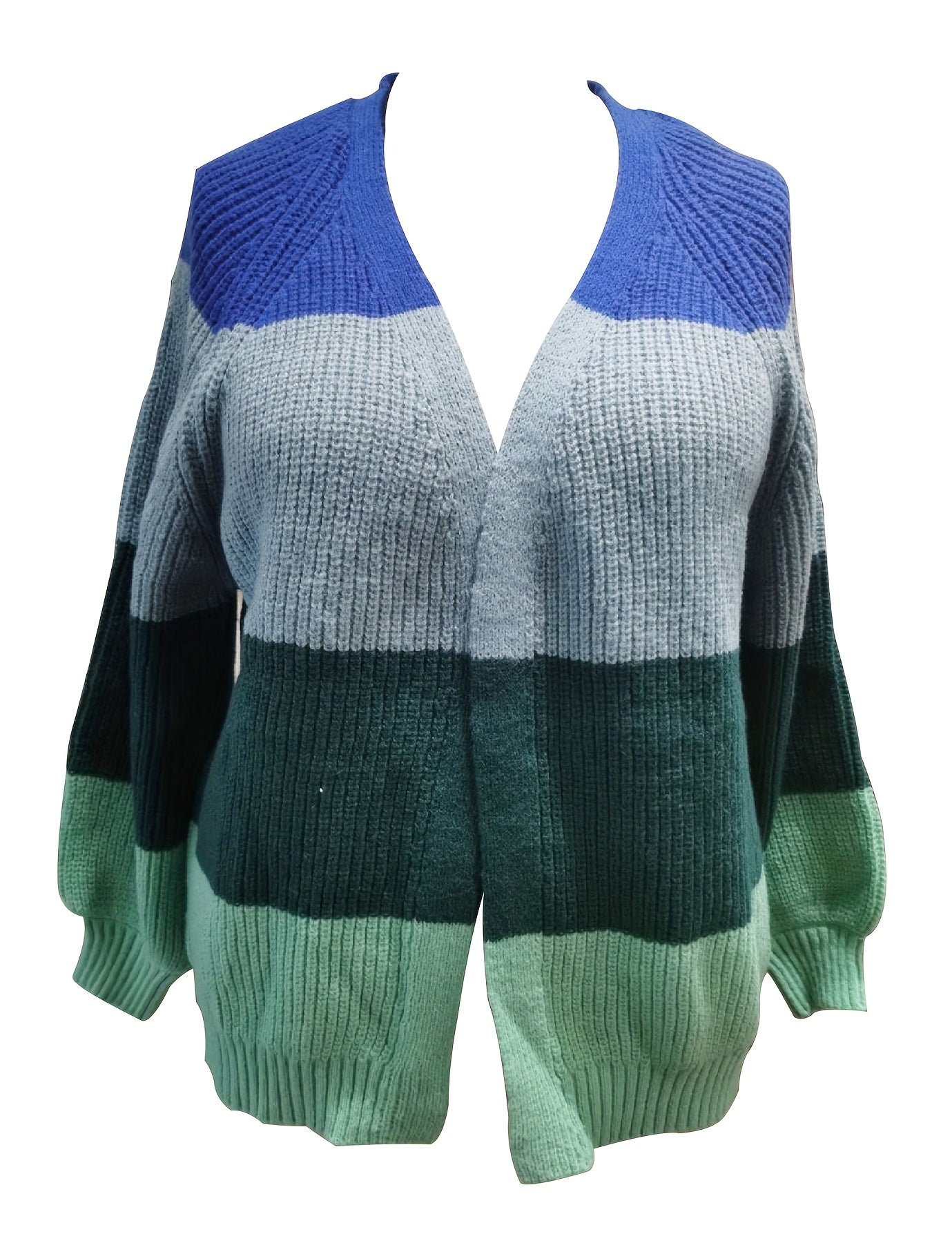  Colorblock Long Sleeve Open Front Cardigan