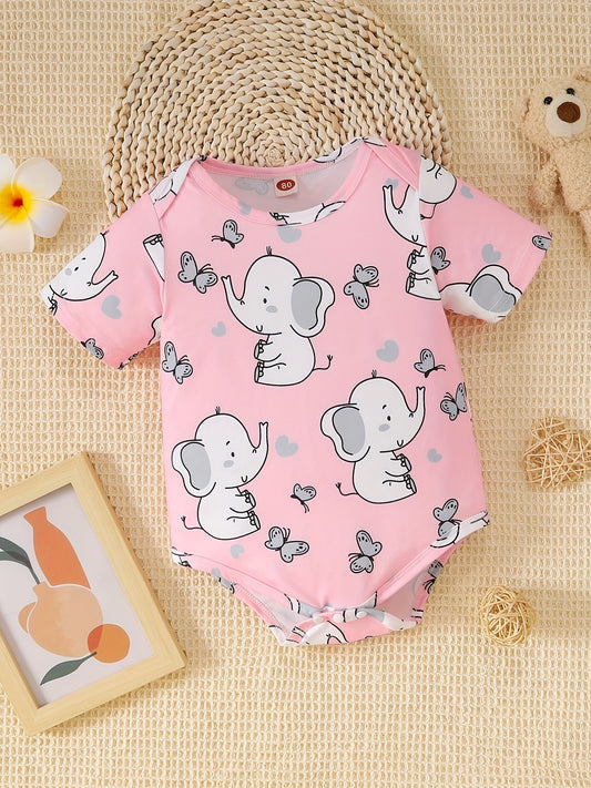 Baby Elephant Graphic Print Short Sleeve Onesie