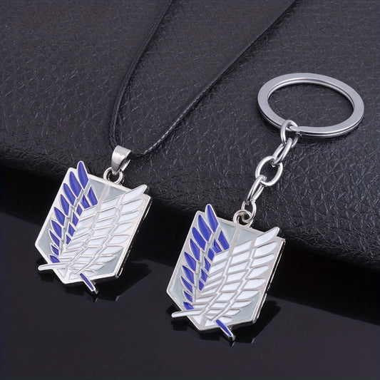 Anime Cartoon Wings Pattern Necklace Keychain Alloy Jewelry