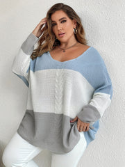  Colorblock V Neck Sweater