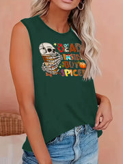  Skull Print Round Neck Tank Top