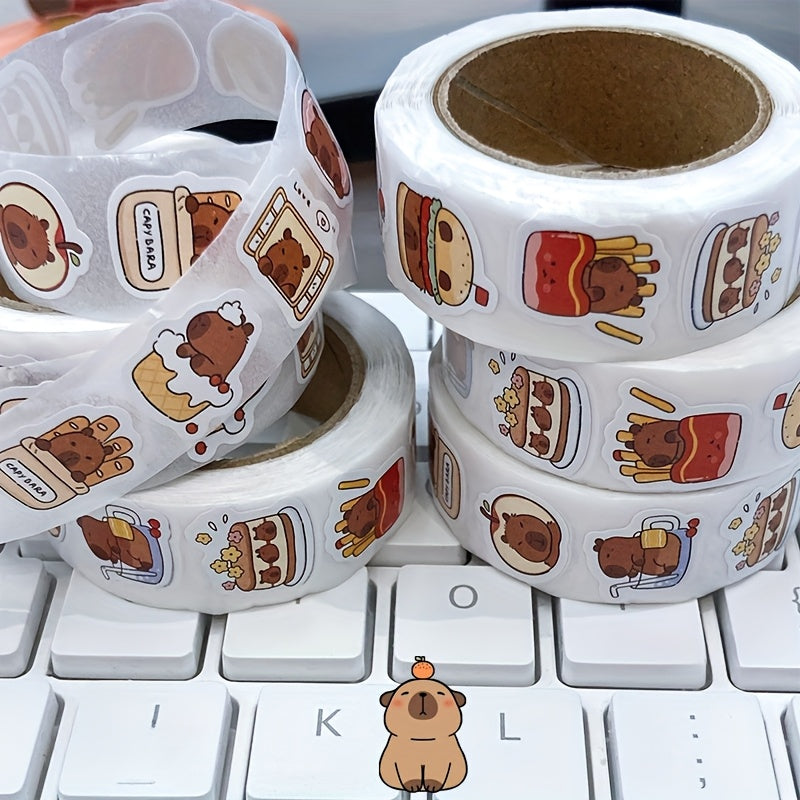 500pcs Capybara Stickers Adorable Animal Designs Sleeping Hamburger Cake