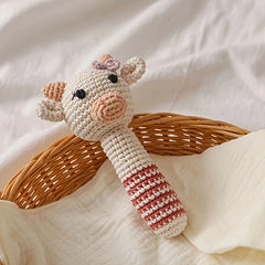 3D Crochet Rattle Knitted Calf Animal Doll with Bell Teething Toy