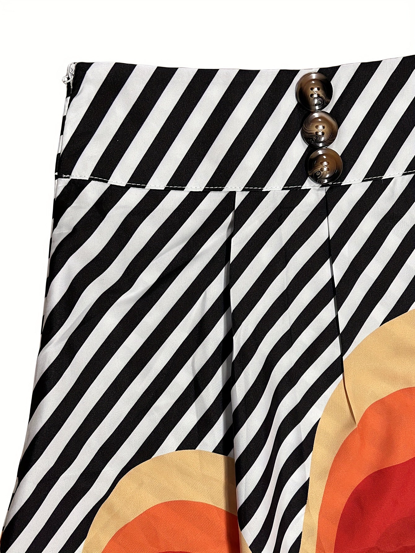  Colorblock Stripe & Cat Print Skirt