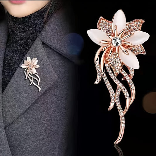 Vintage Rhinestone Orchid Flower Brooch Pin Corsage Scarf Clip
