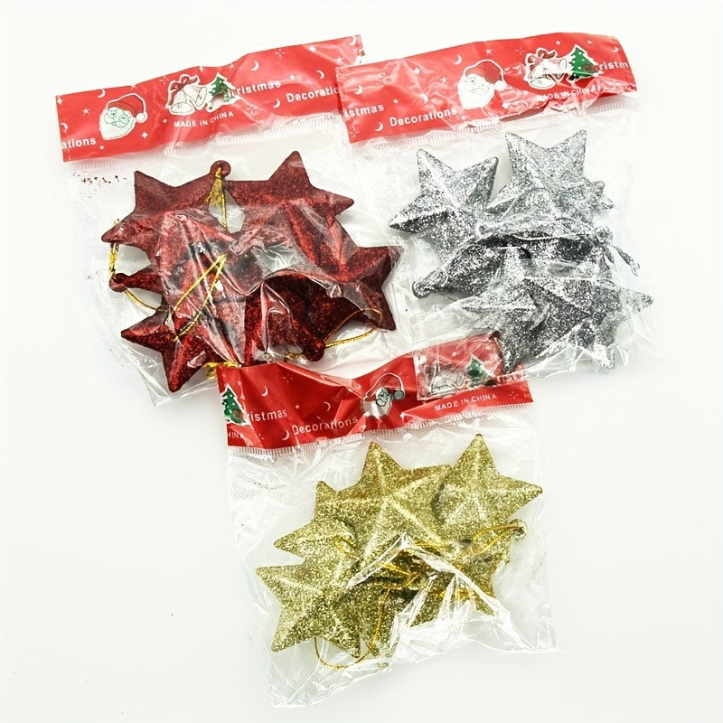 18pcs Golden Star Christmas Tree Ornaments 3D PVC Decorations