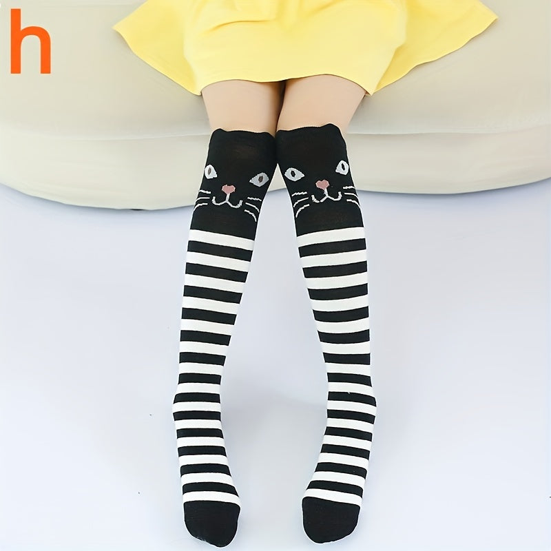 Cartoon Cat Print Knee High Stockings