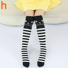 Cartoon Cat Print Knee High Stockings