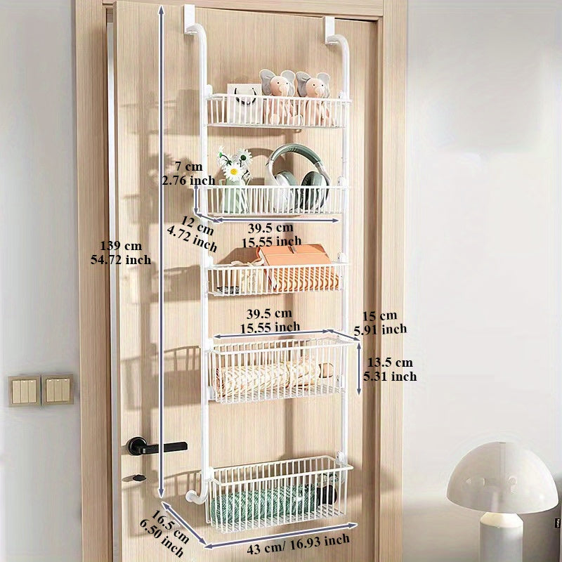 Adjustable 5 Layer Storage Rack for Door Back Bedroom Door Mounted Storage Rack
