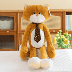 Anime Plush Cat Toy with Long Arms & Expressive Eyes Soft Brown Stuffed Animal
