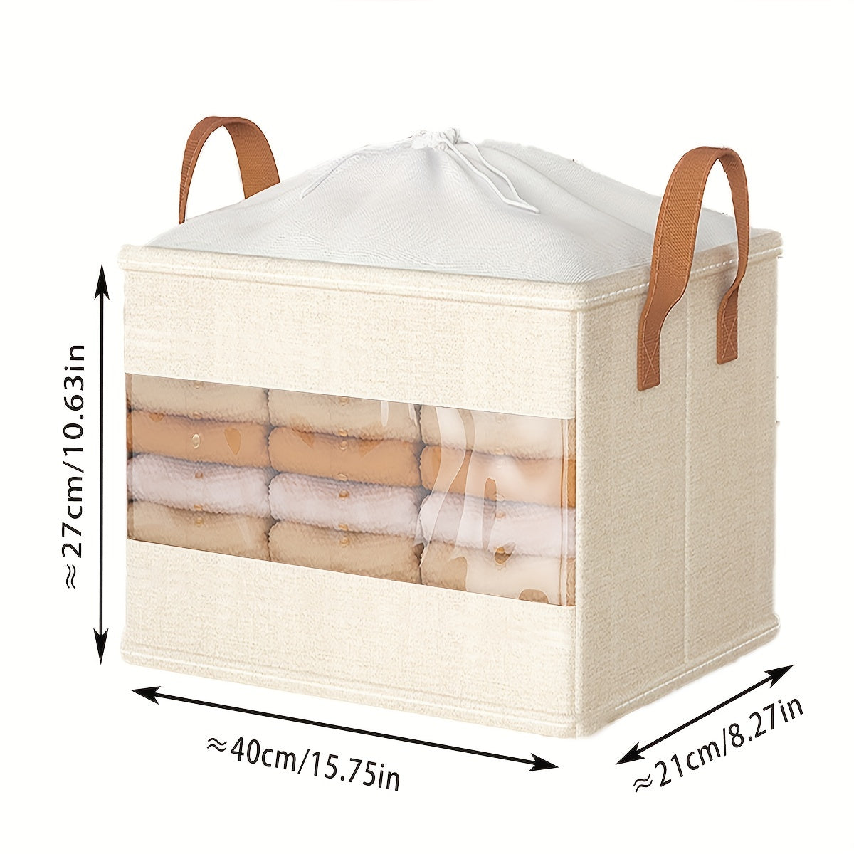 Large Capacity Clothes/Quilt Storage Box with Visual Window & Drawstring Cinch