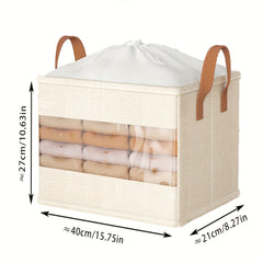 Large Capacity Clothes/Quilt Storage Box with Visual Window & Drawstring Cinch