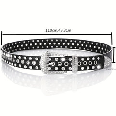 Punk Eyelet PU Belt Leopard Print Rhinestone Inlaid Hip Hop Cowboy Cowgirl Belts
