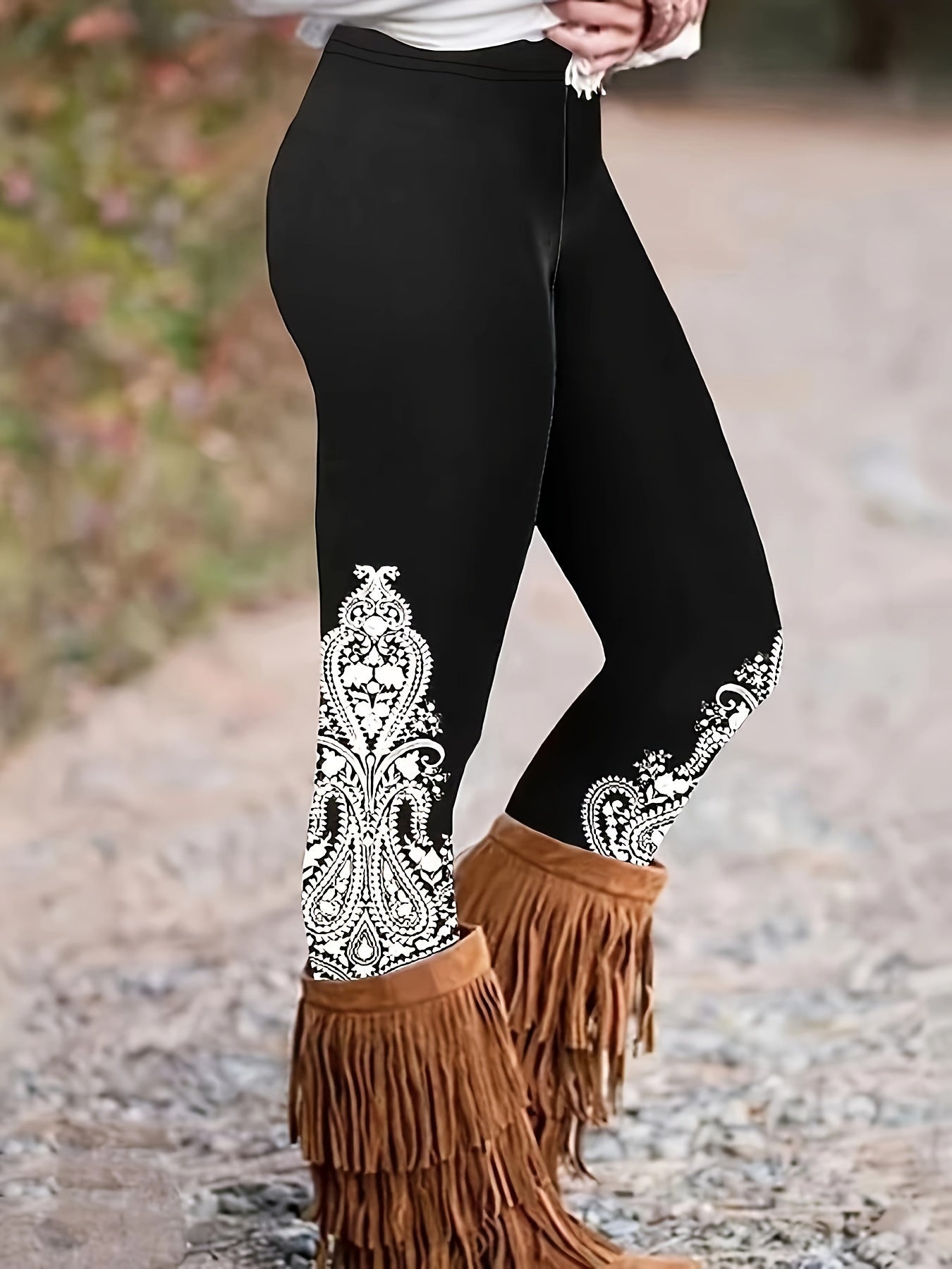  Paisley Floral Print High Rise Skinny Trousers