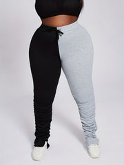  Colorblock Elastic Drawstring Ruched Leggings