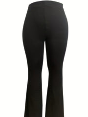  Solid High Rise Flared Leg Trousers