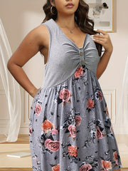  Colorblock Floral Print Ruched Tank Top
